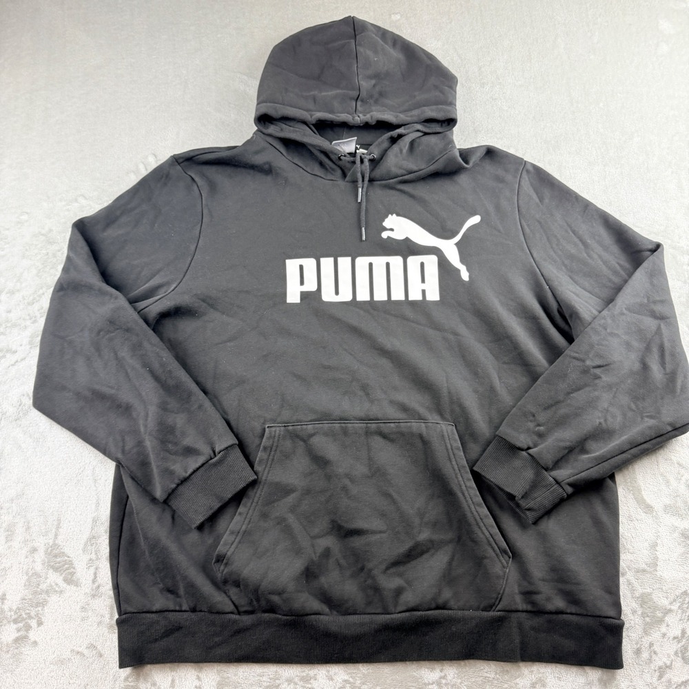 Puma Men's XXL Big Logo Long Sleeve Fleece Pullover Hoodie Black 586686-01